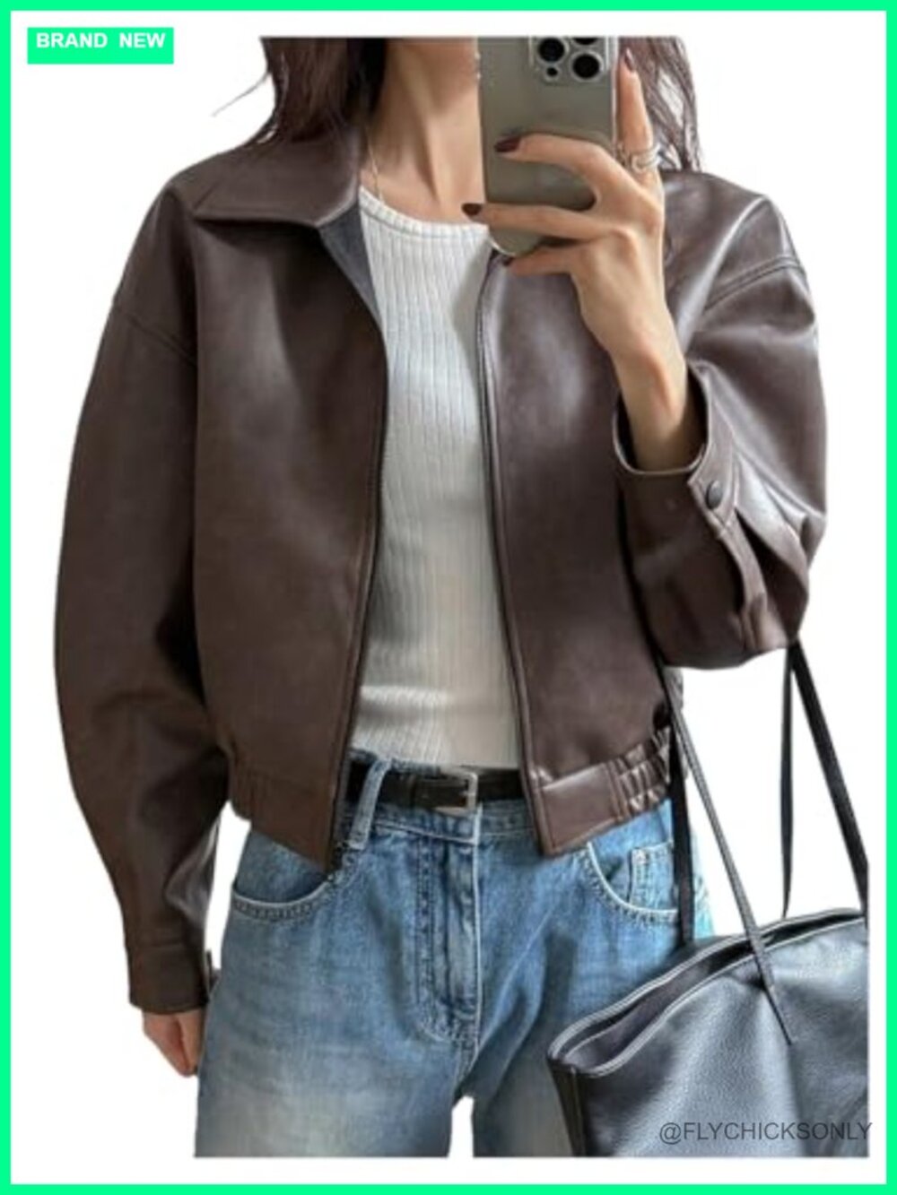 Faux Leather Crop Zip Up Bomber Motorcycle Jacket Streetwear